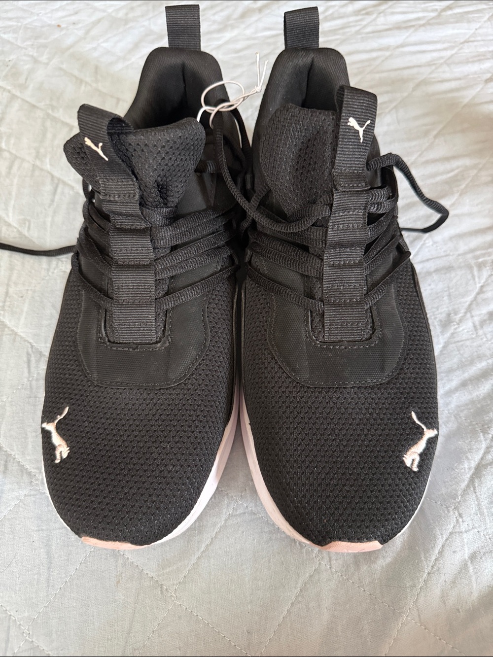 PUMA Black Knit Trainers with Pale Pink Accents